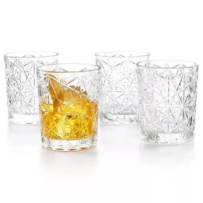 Immagine di Bormioli Rocco Set di 4 bicchieri Lounge DOF da 382,7 g, trasparenti, per whisky, bourbon, succo e acqua, Made in Italy.