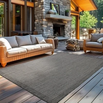 Immagine di Carpetsale24 Tappeto esterno resistente alle intemperie monocolore in tessuto piatto, da cucina per balcone, giardino, terrazza Nero 200 x 290 cm