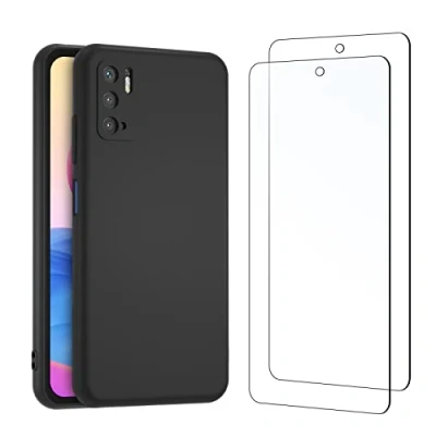 Immagine di NEW&#039;C Cover per Xiaomi Redmi Note 10 5G in Silicone Custodia Ultra Sottile Nero e 2 x Vetro temperato 5G, Pellicola Protettiva Schermo