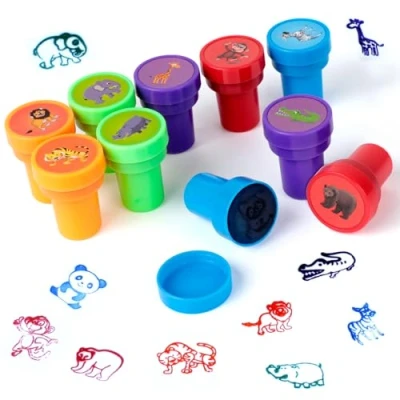 Immagine di Romon Timbri bambini, 10 Pezzi Animale, Autostampanti Multicolore Giocattoli Adatto, Gadget Feste Compleanno Bambini Regalini Fine per Regali di Feste, Ricompense Scolastiche,