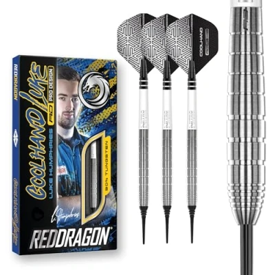 Immagine di RED DRAGON Luke Humphries TX1 Set di Freccette in tungsteno Softip Premium da 18 Grammi con Alette e steli