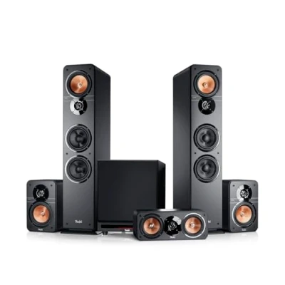Immagine di Teufel Set Ultima 40 Surround Power Edition 5.1 altoparlante home cinema sistema audio con enorme subwoofer (controllabile opzionalmente in modalità wireless), bass reflex, a 3 vie ner