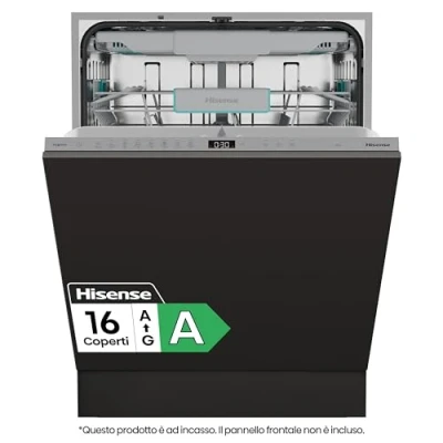 Immagine di Hisense, HV16A, Lavastoviglie incasso, Scomparsa Totale,16 coperti, terzo cesto, 43db, 8 programmi, motore inverter, total dry, Intensive CleanZone, touch, Classe A 10% 0,49 kw/h, Partenza ritardata