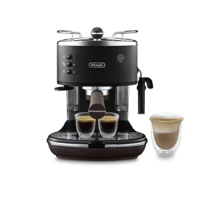 Immagine di De&#039;Longhi Icona Vintage ECOV311.BK Macchina da Caffè Espresso Manuale e Cappuccino, Utilizzabile con in Polvere Cialde E.S.E., Serbatoio Capacità 1.4L, 1100W, Nero