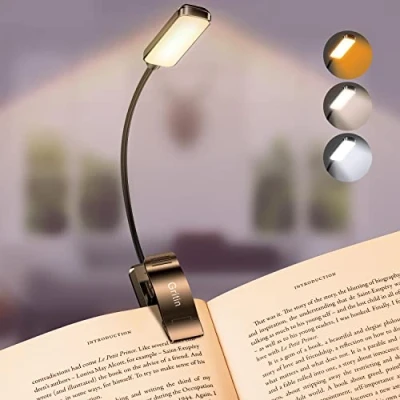 Immagine di Gritin Lampada da Lettura, Luce Lettura Ricaricabile USB con 9 LED 3 Modalità,Dimmerabile Senza Livelli,Lampada Libro Portatile Clip,Ideale per E Reader, Studio,Letto,Viaggi,Tablet(Bianca)