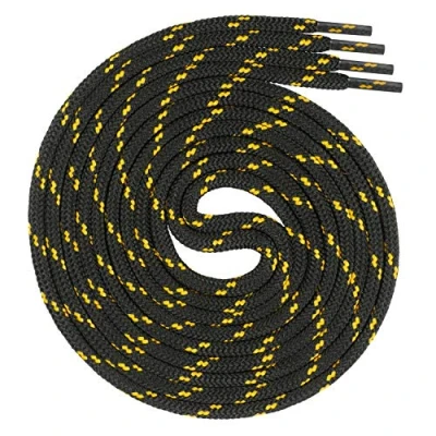 Immagine di Swissly lacci rotondi, circa 4,5 mm di diametro per scarpe da lavoro, trekking, stivali in poliestere, lunghezza 70 220 cm, nero/giallo, 210 cm / ø 4,5mm