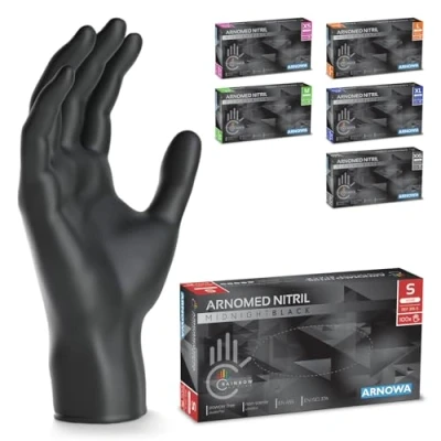 Immagine di ARNOMED guanti nitrile neri, in S, 100 pezzi/scatola, neri monouso senza polvere e lattice, para cucina, taglie XS, M, L, XL, XXL