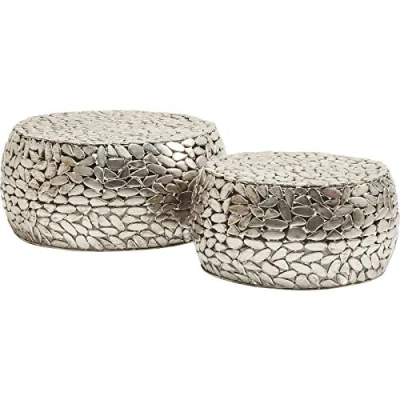 Immagine di Kare Design Tavolino Da Caffé Pebbles (2/Set), Argento, Due Dimensioni, Piccolo Ø56Cm, Grandeø 66Cm, A Sassolini, Commodino, Divano
