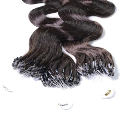 Immagine di Hair2Heart 25 x 0.5g Microring Loop Extension Capelli Veri 50cm Ondulato, Colore #2 marrone scuro