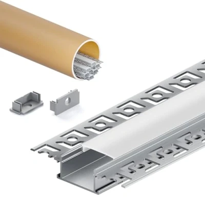 Immagine di KOSOOM 6 pezzi Profilo LED cartongesso nascosto di 2 metri, LL44 incassato per strisce LED, con copertura opaca e diffusore, larghezza 20 mm dimensioni 28 x 13,8 mm, ali 64,2 mm.
