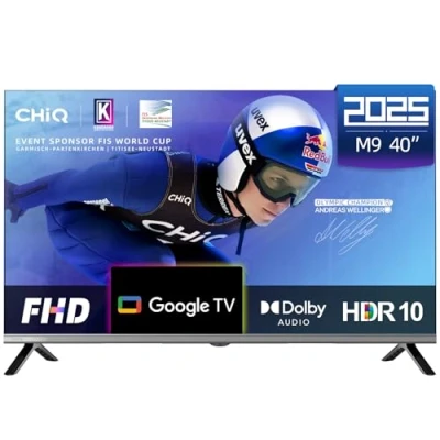 Immagine di CHiQ L40M9G TV Smart da 40 pollici (100 cm), FHD, HDR10, Google tv, Assistant, Sintonizzatore Triplo DVB C/T/T2/S/S2, Dolby Audio, Dbx Chromecast integrato, HDMI, Senza Cornice in Metallo