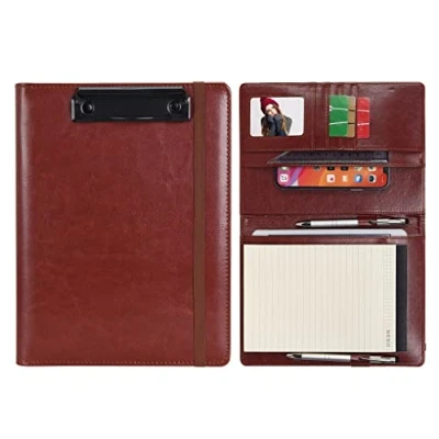 Immagine di Wonderpool A5 Appunti in PU pelle Partfolio Notepad Porta moduli Intervista Planner Meeting Scrittura Padfolio File documenti per ufficio Viaggi Scuola Hotel Ospedale (A5,Marrone)