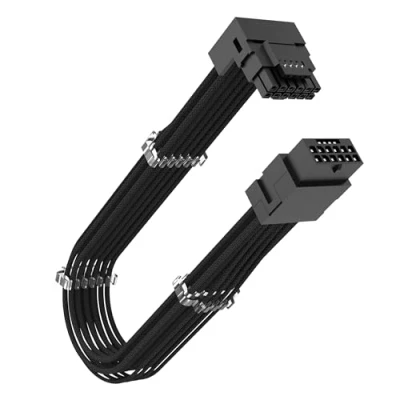 Immagine di Akasa 90 gradi 12 VHPWR Cavo da + 4 pin a maschio femmina, 16 AWG, 30 cm (nero), massimo 600 W, ATX 3.0 PSU, compatibile con RTX 4090 4080 4070Ti 3090Ti Graphics Card,