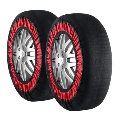 Immagine di VEVOR Calze da Neve per Pneumatici Spessi 2 Pezzi Taglia XL, Catene in Tessuto Fibra di Poliestere con Cinghie Elastiche, Copertura Antiscivolo Trazione Tessile Auto, SUV, Pick up