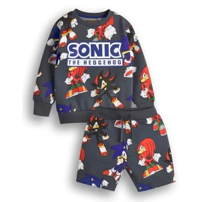 Immagine di Sonic The Hedgehog Set felpa e pantaloncini per ragazzi Maglione grafico bambini con stampa integrale pantaloni abbinati Abbigliamento Shadow Knuckles giocatori Regalo di merchandise