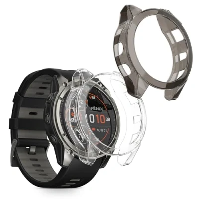 Immagine di kwmobile Set 2x Custodia Smartwatch Compatibile con Garmin Fenix 8 51mm Cover Case Trasparente Protezione Orologio Fitness nero/trasparente
