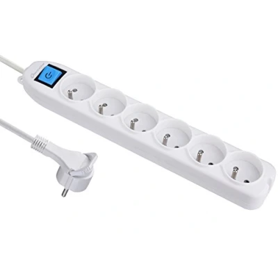 Immagine di Electraline 32043, ciabatta a 5 prese con interruttore/spina piatta, lunghezza: 1,5 m, colore: bianco