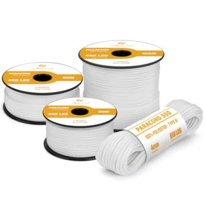 Immagine di Abma Cord Paracord 4mm 15m Corda 550 Tipo III 7 Fili per All&#039;aperto, Sopravvivenza, Campeggio, Fai Da Te Max. 250 kg Bianco