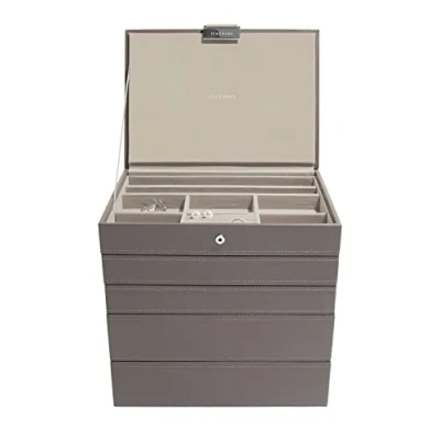 Immagine di Stackers Set of 5 ‘Classic Size’ Mink Stacker Jewellery Box with Grey Velvet Finish Lining