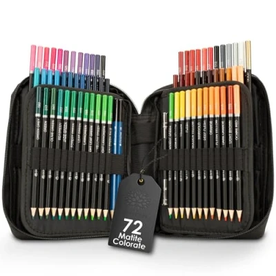 Immagine di OfficeTree 72x Matite Colorate Professionali Set Pastelli Mina Morbida a Base d&#039;Olio incl. Accessori Valigetta Colori Matita da Disegno