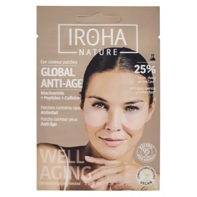 Immagine di IROHA NATURE Patch Occhi Anti Età Niacinamide, Caffeina e Peptidi Riduzione Rughe, Linee di Espressione, Borse Occhiaie Idratazione con Acido Ialuronico Vegano 100% Biodegradabile