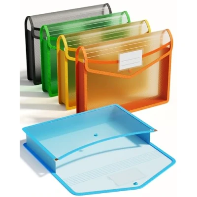 Immagine di ThinkTex Cartella Portadocumenti Plastica A4, Organizzatore di Espansione Senza Divisori, Trasparenti, Chiusura con Bottone a Pressione, Multicolore