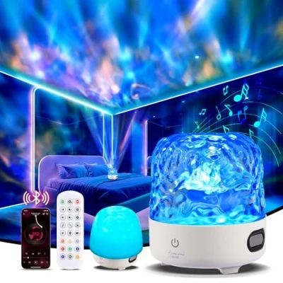Immagine di SUPPOU Onde Proiettore Stelle Soffitto, Luce Notturna Bambini con Telecomando e Paralume, Cassa Bluetooth Lampada, LED Camera da Letto Soffitto è un Regalo Speciale