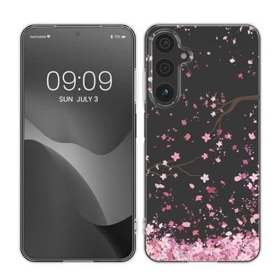 Immagine di kwmobile Custodia Compatibile con Samsung Galaxy A15 5G Cover Silicone TPU Protezione Back Case Pioggia di petali rosa/marrone scuro/trasparente