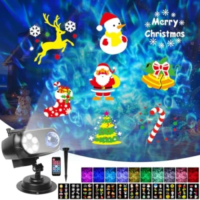 Immagine di Proiettore Luci Natale, Natale Esterno 12 Diapositive Modelli con Telecomando e Timer, Impermeabile IP65 &amp; Interno per Giardino