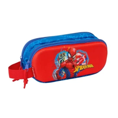 Immagine di Safta Spiderman 3D astuccio doppio 3D, per bambini, ideale bambini in età scolastica, comodo e versatile, qualità resistenza, 21 x 6 8 cm, colore: blu marino/rosso,