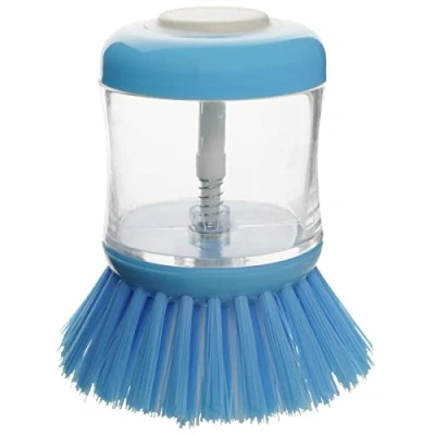 Immagine di Fackelmann Brosse à vaisselle avec réservoir 41576 Spazzola da Cucina con Serbatoio per Prodotti Piatti, plastica, 5 x 7 8 cm, Blu, Trasparente