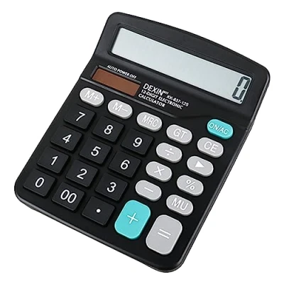 Immagine di calcolatrice da tavolo, elettronica ufficio a batteria solare 12 cifre con ampio display LCD, grandi pulsanti sensibili adatti per ufficio, casa, scuola Nero