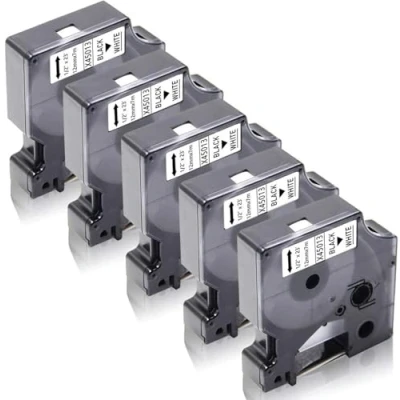 Immagine di 5x XemaX Compatible per Nastro di Etichette Dymo 12mm x 7m D1 45013 A45013 S0720530s Nero su Bianco Labelmanager 160 360D 210D 220P 280 PnP 420P 500TS Labelpoint 100 150 300 350