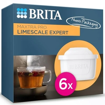 Immagine di BRITA filtro acqua rubinetto MAXTRA PRO Limescale Expert confezione da 6 filtri Riduzione del calcare extra e ideale per bevande calde, originale compatibile con caraffa filtrante