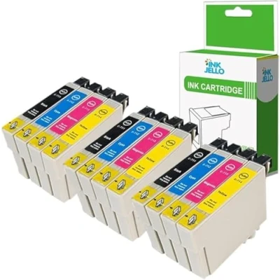 Immagine di InkJello Compatibile Inchiostro Cartuccia Sostituzione Per Epson Stylus CX4300 D120 D5050 D78 D92 DX400 DX4000 DX4050 DX4400 DX4450 DX5000 DX5050 DX6000 DX6050 DX7000F DX7400 T0715 (B/C/M/Y, 12 Pack)