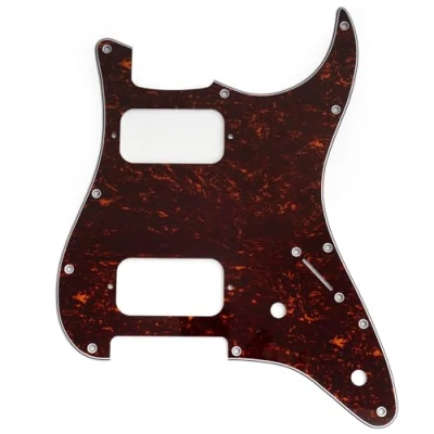 Immagine di Musiclily Pro 11 Fori Battipenna ST Chitarra HH Pickguard con Configurazione Angolo Rotondo 2 Humbucker Scoperto Potenziometro per Elettrica tipo Fender Squier Strat, 4 strati Red Tortoise