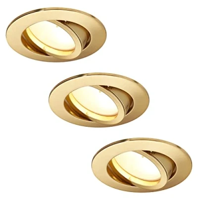 Immagine di HCFEI Set di 3 faretti a LED da incasso completo orientabile dorato con lampadina GU10 modulo 220 V 5 W, dimmerabili, bianco caldo, attacco 68 mm
