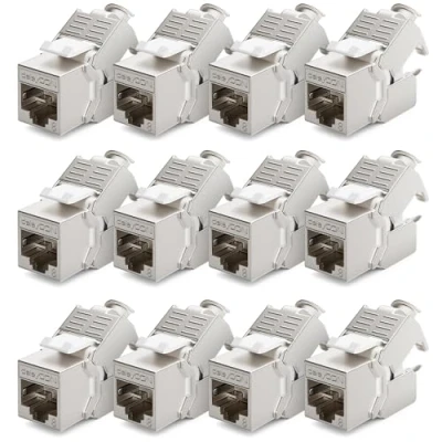 Immagine di deleyCON 12x CAT 8 Modulo Jack Keystone Cavo Patch di Rete Ottimale per CAT8 CAT7 CAT7a Installazione Connettore Schermatura STP RJ45 Pannello Staffa Estensione