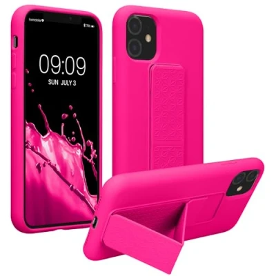 Immagine di kwmobile 1x Custodia Compatibile con Apple iPhone 11 Cover Supporto Dita Back Case per Smartphone Protezione Gommata rosa shocking