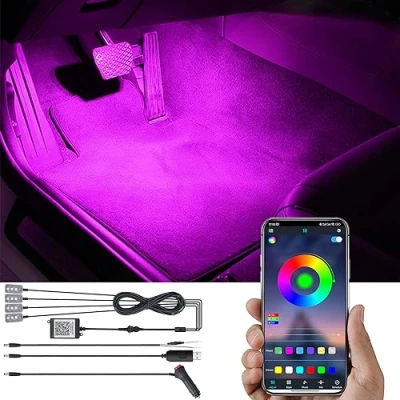 Immagine di TABEN Kit di Illuminazione Ambientale per Auto 64 Colori Controllo App Bluetooth USB Luce atmosferica vano Piedi Auto, Fai da Te 16 Milioni Suoni RGB Multicolore Sincronizzazione Musicale