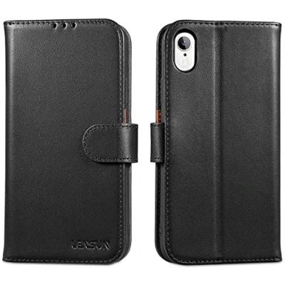 Immagine di Lensun Custodia per iPhone XR, Cover in Vera Pelle [RFID Blocking] Antiurto Libro con Portafoglio Chiusura Magnetico Flip Custodie Cuoio Telefono XR Nero