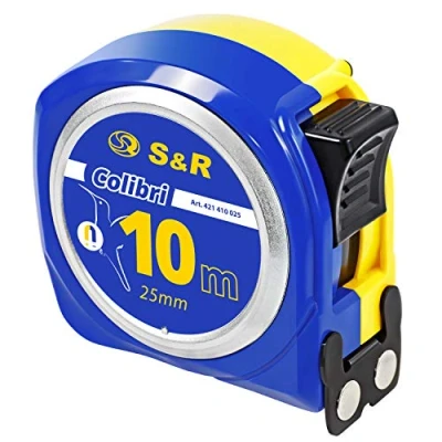 Immagine di S&amp;R Metro a Nastro 10M x 25mm. Flessometro Professionale, Compatto e Resistente.