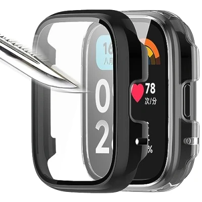 Immagine di Msiall [2 pezzi nero Transparent con Pellicola Protezione Schermo Vetro Temperato per redmi watch 3 Active, 9H Durezza PC Case,Bumper,Sottile Case Protettiva Completa Smart Active