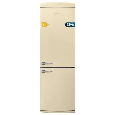 Immagine di Cecotec Frigorifero Retrò Combinato Bolero CoolMarket Combi Origin 294+ Beige E. 294L, Total No Frost, Multi Cooling, Ultra Fresh, Fast Freezing, Classe E, Display, Allarme Porta, 60.5x63.1x190.2cm