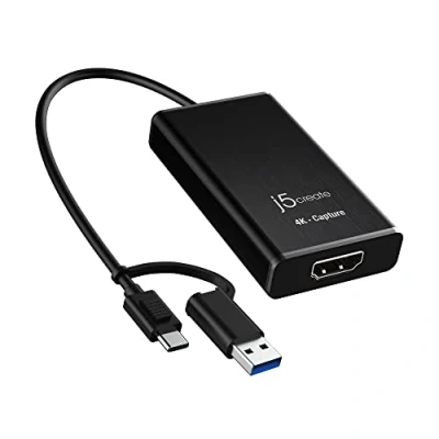 Immagine di j5create 4K HDMI Video Capture Card, DSLR Cam Link, Game Adapter per giochi in diretta, broadcasting, streaming, videoconferenza Supporto 4K30, 2K60, 1080p120 (JVA11)