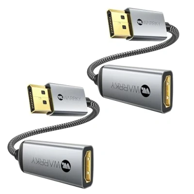 Immagine di WARRKY Adattatore Display Port a HDMI 4K, 2 Pacchetto Displayport (2K 60Hz, 1080P 120Hz) Nylon Intrecciato, Custo in Alluminio Convertitore Maschio to Femmina