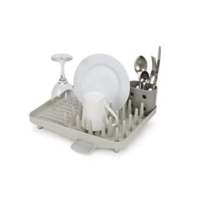 Immagine di Joseph Duo Cestello per piatti compatto, scolapiatti da cucina con contenitore utensili e beccuccio di scarico, grigio