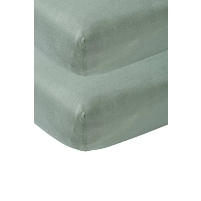 Immagine di Meyco Baby Uni lenzuolo per culla in confezione da 2 pezzi (lenzuolo morbido jersey di qualità, 100% cotone, dimensioni: 70 x 140 cm), verde pietra
