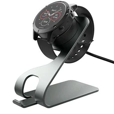 Immagine di MoKo Caricatore Compatibile con Garmin Fenix 7/7S/7X/6/6S/6X Pro/5/5S/5X/Vivoactive 3/4/4S/Forerunner 45/245/Venu 2/2 Plus/Sq/Instinct, Stazione di Ricarica in Alluminio Cavo USB da 150 cm, Grigio