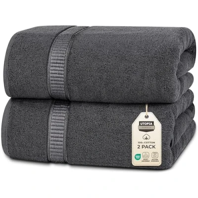 Immagine di Utopia Towels Confezione da 2 Asciugamani Di Lusso Jumbo (90 x 180 CM) 100% Cotone Filato Ad Anelli, Altamente Assorbente, Morbido e Asciugatura Rapida(Grigio)